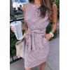 MEROKEETY Women’s 2026 Summer Casual Dress Striped Sleeveless Crew Neck Tie Waist Beach Vacation Trendy Short T Shirt Dresses(Purple)