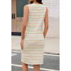 MEROKEETY Women’s 2026 Summer Casual Dress Striped Sleeveless Crew Neck Tie Waist Beach Vacation Trendy Short T Shirt Dresses(Redgreen)