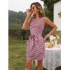 MEROKEETY Women’s 2026 Summer Casual Dress Striped Sleeveless Crew Neck Tie Waist Beach Vacation Trendy Short T Shirt Dresses(Wine)