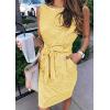 MEROKEETY Women’s 2026 Summer Casual Dress Striped Sleeveless Crew Neck Tie Waist Beach Vacation Trendy Short T Shirt Dresses(Yellow)
