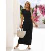 MEROKEETY Women’s 2026 Summer Casual T Shirt Dresses Short Sleeve Tie Waist Long Work Beach Vacation Trendy Midi Dress(Black)