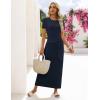 MEROKEETY Women’s 2026 Summer Casual T Shirt Dresses Short Sleeve Tie Waist Long Work Beach Vacation Trendy Midi Dress(Navy)