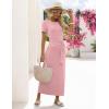 MEROKEETY Women’s 2026 Summer Casual T Shirt Dresses Short Sleeve Tie Waist Long Work Beach Vacation Trendy Midi Dress(Pink)