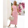 MEROKEETY Women’s 2026 Summer Casual T Shirt Dresses Short Sleeve Tie Waist Long Work Beach Vacation Trendy Midi Dress(Pink)
