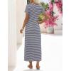 MEROKEETY Women’s 2026 Summer Casual T Shirt Dresses Short Sleeve Tie Waist Long Work Beach Vacation Trendy Midi Dress(Stripe Navy)
