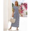 MEROKEETY Women’s 2026 Summer Casual T Shirt Dresses Short Sleeve Tie Waist Long Work Beach Vacation Trendy Midi Dress(Stripe Navy)