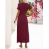 MEROKEETY Women’s 2026 Summer Casual T Shirt Dresses Short Sleeve Tie Waist Long Work Beach Vacation Trendy Midi Dress(Wine Red)
