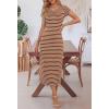 MEROKEETY Women’s 2026 Summer Casual Tshirt Dress Short Sleeve Crew Neck Beach Long Maxi Dresses(Striped Bbrown)