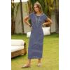 MEROKEETY Women’s 2026 Summer Casual Tshirt Dress Short Sleeve Crew Neck Beach Long Maxi Dresses(Striped Navy)