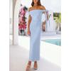 MEROKEETY Women’s 2026 Summer Off The Shoulder Dress Bodycon Wedding Guest Cocktail Formal Party Maxi Dresses(Blue)