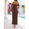 MEROKEETY Women’s 2026 Summer Off The Shoulder Dress Bodycon Wedding Guest Cocktail Formal Party Maxi Dresses(Brown)