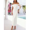 MEROKEETY Women’s 2026 Summer Off The Shoulder Dress Bodycon Wedding Guest Cocktail Formal Party Maxi Dresses(White)