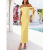 MEROKEETY Women’s 2026 Summer Off The Shoulder Dress Bodycon Wedding Guest Cocktail Formal Party Maxi Dresses(Yellow)