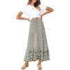 MEROKEETY Women’s Boho Floral Print Elastic High Waist Pleated A Line Maxi Skirt(Cream)