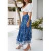 MEROKEETY Women’s Boho Floral Print Elastic High Waist Pleated A Line Maxi Skirt(Darkblue)