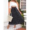 MEROKEETY Women’s Boho Floral Print Elastic High Waist Pleated A Line Maxi Skirt(Dotblack)