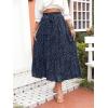 MEROKEETY Women’s Boho Floral Print Elastic High Waist Pleated A Line Maxi Skirt(Dotnavy)