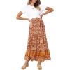 MEROKEETY Women’s Boho Floral Print Elastic High Waist Pleated A Line Maxi Skirt(Floralyellow)