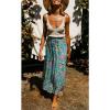 MEROKEETY Women’s Boho Floral Print Elastic High Waist Pleated A Line Maxi Skirt(Green)