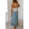 MEROKEETY Women’s Boho Floral Print Elastic High Waist Pleated A Line Maxi Skirt(Green)
