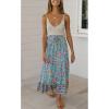 MEROKEETY Women’s Boho Floral Print Elastic High Waist Pleated A Line Maxi Skirt(Green)