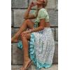 MEROKEETY Women’s Boho Floral Print Elastic High Waist Pleated A Line Maxi Skirt(Lakeblue)