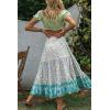 MEROKEETY Women’s Boho Floral Print Elastic High Waist Pleated A Line Maxi Skirt(Lakeblue)