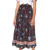MEROKEETY Women’s Boho Floral Print Elastic High Waist Pleated A Line Maxi Skirt(Navy)