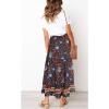 MEROKEETY Women’s Boho Floral Print Elastic High Waist Pleated A Line Maxi Skirt(Navy)
