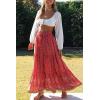 MEROKEETY Women’s Boho Floral Print Elastic High Waist Pleated A Line Maxi Skirt(Redfloral)
