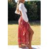 MEROKEETY Women’s Boho Floral Print Elastic High Waist Pleated A Line Maxi Skirt(Redfloral)