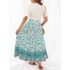 MEROKEETY Women’s Boho Floral Print Elastic High Waist Pleated A Line Maxi Skirt(Turquoise)