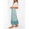 MEROKEETY Women’s Boho Floral Print Elastic High Waist Pleated A Line Maxi Skirt(Turquoise)