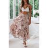 MEROKEETY Women’s Boho Floral Print Elastic High Waist Pleated A Line Maxi Skirt(White)