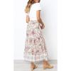 MEROKEETY Women’s Boho Floral Print Elastic High Waist Pleated A Line Maxi Skirt(White)