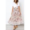 MEROKEETY Women’s Boho Floral Print Elastic High Waist Pleated A Line Maxi Skirt(White)