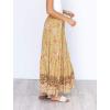 MEROKEETY Women’s Boho Floral Print Elastic High Waist Pleated A Line Maxi Skirt(Yellow)