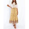 MEROKEETY Women’s Boho Floral Print Elastic High Waist Pleated A Line Maxi Skirt(Yellow)