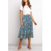 MEROKEETY Women’s Boho Leopard Print Skirt Pleated A-Line Swing Midi Skirts(03-green)