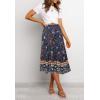 MEROKEETY Women’s Boho Leopard Print Skirt Pleated A-Line Swing Midi Skirts(03-navy)