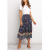 MEROKEETY Women’s Boho Leopard Print Skirt Pleated A-Line Swing Midi Skirts(03-navy)