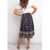 MEROKEETY Women’s Boho Leopard Print Skirt Pleated A-Line Swing Midi Skirts(03-navy)