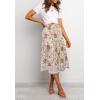 MEROKEETY Women’s Boho Leopard Print Skirt Pleated A-Line Swing Midi Skirts(03-white)