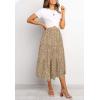 MEROKEETY Women’s Boho Leopard Print Skirt Pleated A-Line Swing Midi Skirts(Khaki)