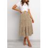 MEROKEETY Women’s Boho Leopard Print Skirt Pleated A-Line Swing Midi Skirts(Khaki)