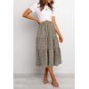 MEROKEETY Women’s Boho Leopard Print Skirt Pleated A-Line Swing Midi Skirts(Lightkhaki)