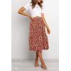 MEROKEETY Women’s Boho Leopard Print Skirt Pleated A-Line Swing Midi Skirts(Red)