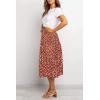MEROKEETY Women’s Boho Leopard Print Skirt Pleated A-Line Swing Midi Skirts(Red)