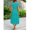 MEROKEETY Women’s Flutter Short Sleeve Smocked Midi Dress Summer Casual Tiered A-Line Dress(Turquoise)