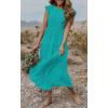 MEROKEETY Women’s Flutter Short Sleeve Smocked Midi Dress Summer Casual Tiered A-Line Dress(Turquoise)